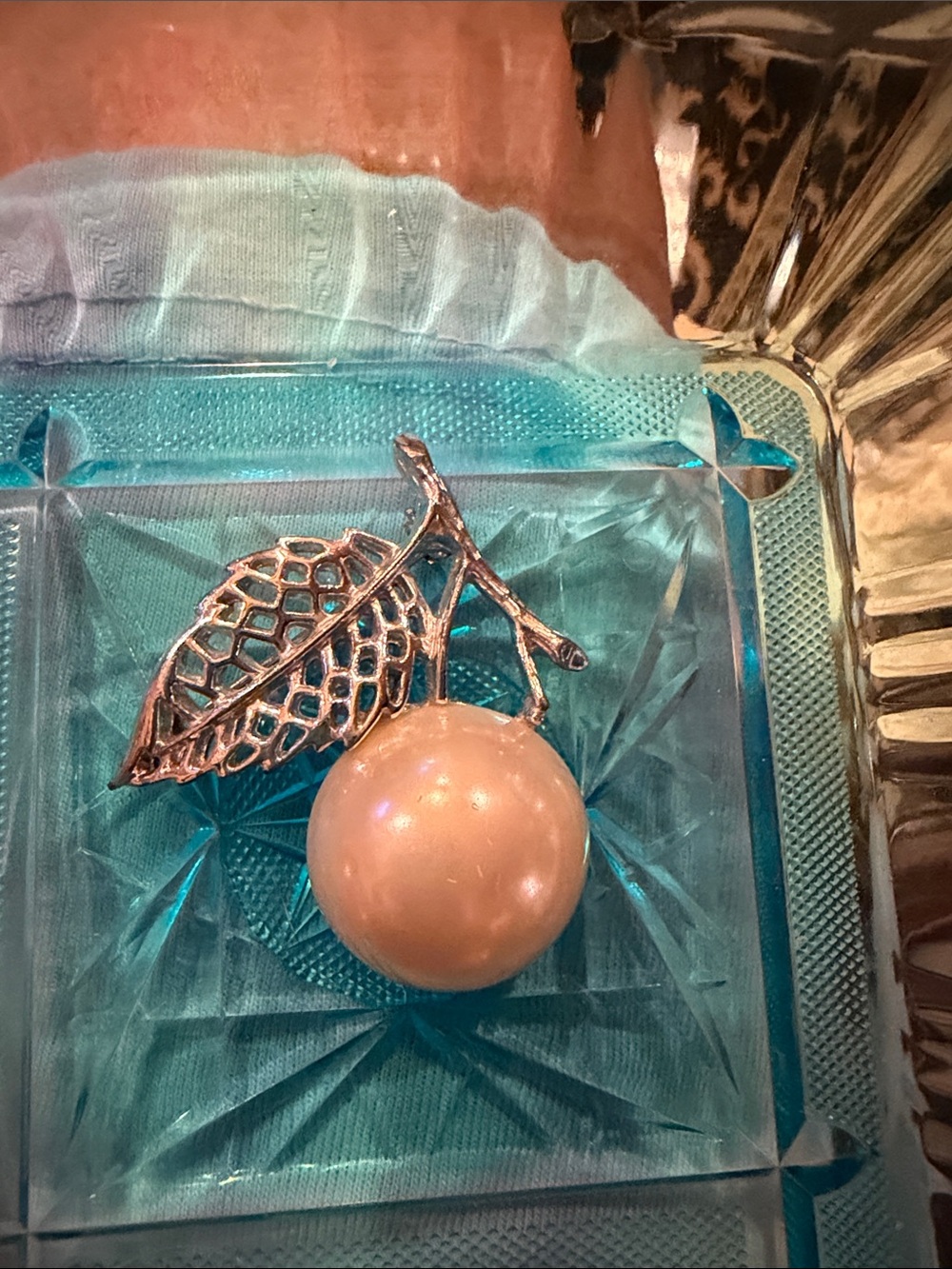 Sarah Coventry- Pearl Cherry Brooch with Silver Leaf